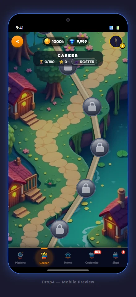 Drop4 career mode world map